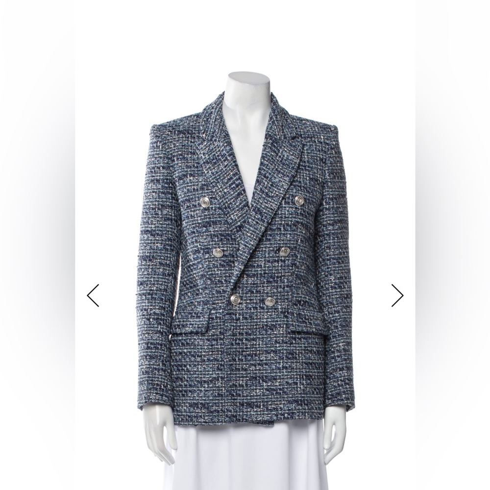 Maje Blue Tweed Double-Breasted Blazer